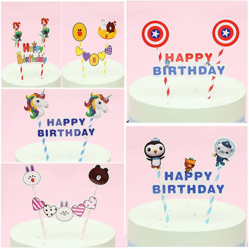 1 комплект Микки Маус мультфильм торт Топпер кекс флаг бумаги соломинки Беби-Шауэр дети выпечка торта ко дню рождения DIY вечерние украшения