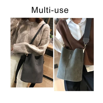 

Women Solid Pattern Over The Shoulder Bag Big Capacity Capacious Bag Retro Elegant Shopping Bags PU Leather Bucket Handbag