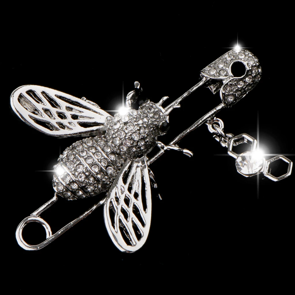 Delicate Women Girls Rhinestone Insect Bee Brooch PinS Clothing Decor silver color