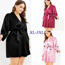 Женская мода, большие размеры, имитация шелка, галстук-бабочка, бандана, женская ночная рубашка с поясом, ночное белье