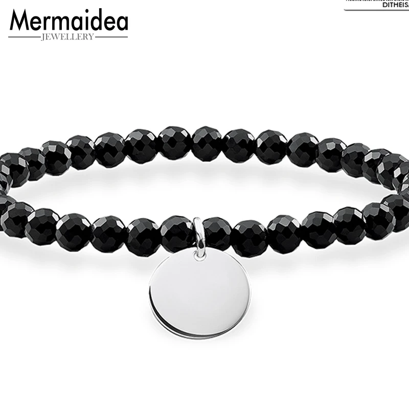 Beaded ID Bracelets with Onyx Beads silver plated Disc 2020 New Fashion Jewelry Trendy Gift for Women Girls | Украшения и