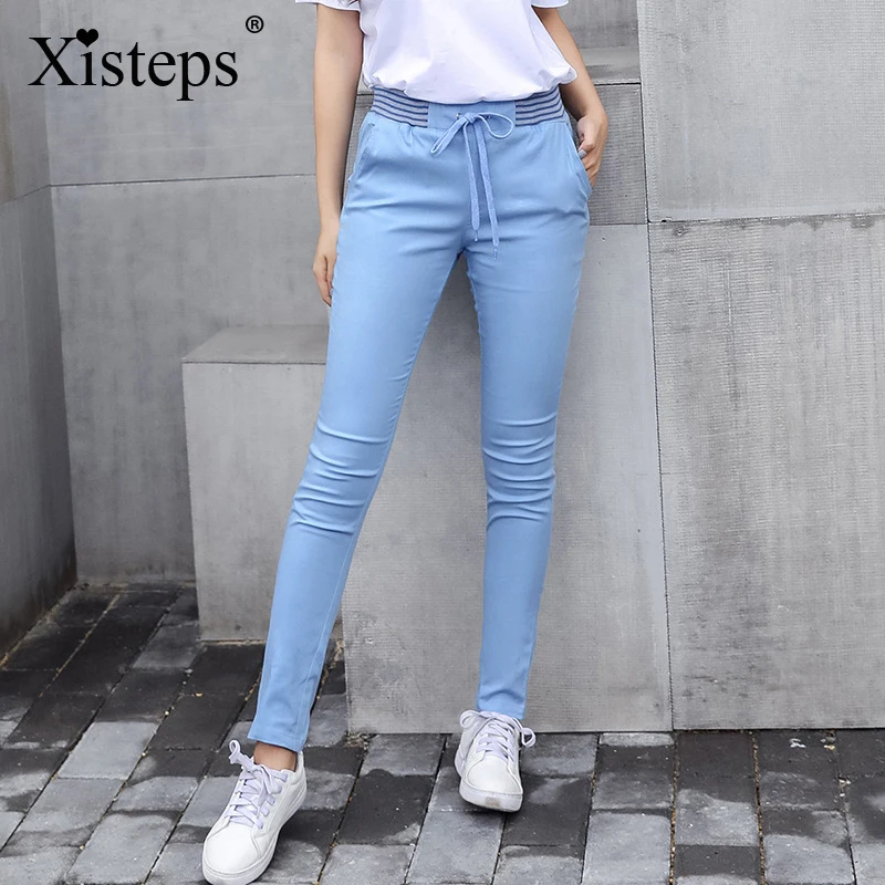 Xisteps осенние брюки карандаш однотонные спортивные с эластичным поясом и