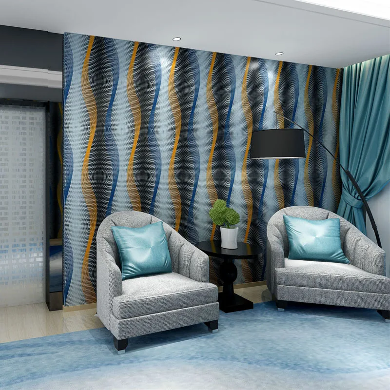 

Abstract Modern 3d Behang Wall Paper Roll Washable Pvc Embossed Wave Strip Wallcovering Living Room Bedroom Papel De Parede