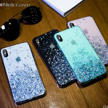 

1000Pcs Luxury Glitter Powder Star Transparent Phone Case For iPhone 11 Pro XS Max XR X 8 7 6 6S Plus SE 2020 Soft Epoxy Cover