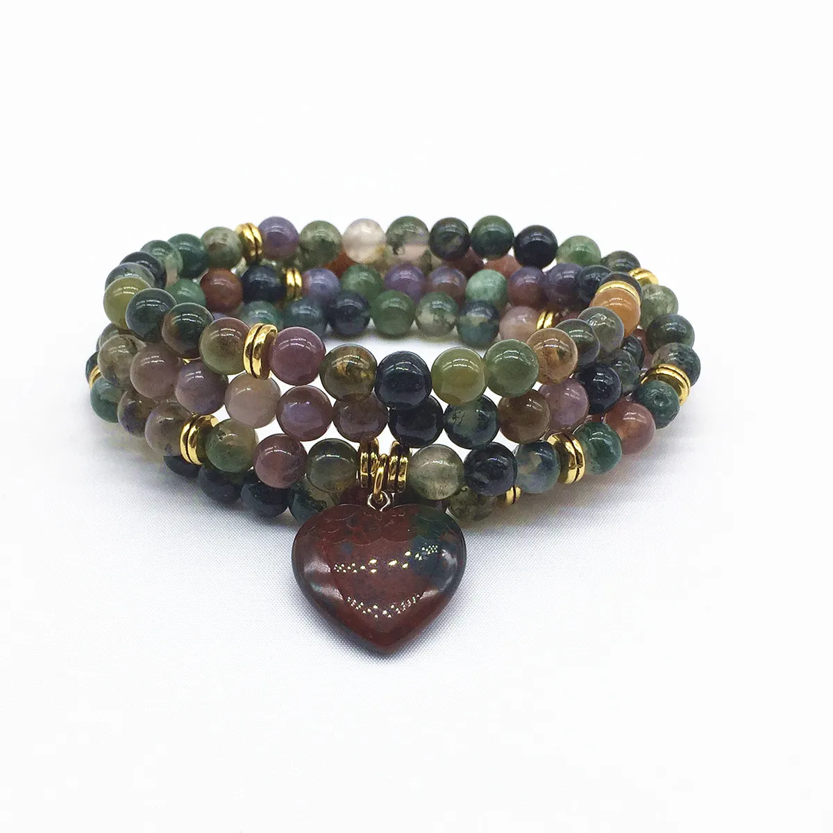 Indian agate Прямая женский браслет из бисера Горячая Распродажа натуральный камень мала женское ожерелье для йоги эластичный браслет желтые нефриты серебряный цвет - Окраска металла: Indian agate