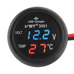 Multi-Function LED Digital Car Charger and Monitor (Blue)