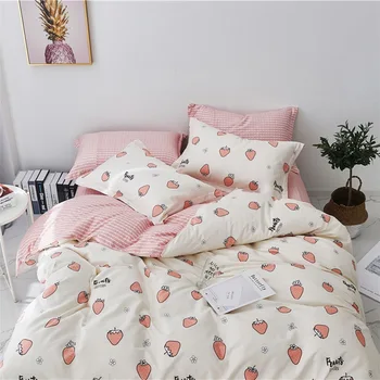 

Claroom 100% Cotton Bedding Set Pink Strawberry DS52# Set Fitted Cover Duvet Sheet Quilt Cover Cute Bed Linens