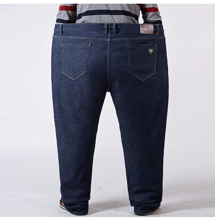 Большие размеры 42 44 46 48 50 52 мужские зимние теплые джинсы деловые повседневные синие Черные Прямые свободные джинсы мужские Брендовые брюки