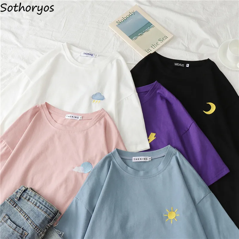 

T-shirts Women Summer 2019 New Loose Korean Style All-match Simple Daily Girls Womens Printed O-Neck Short Sleeve Female Chic