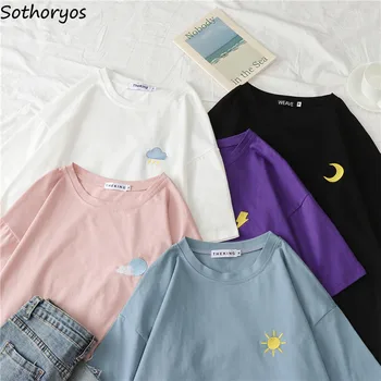 

T-shirts Women Summer 2020 New Loose Korean Style All-match Simple Daily Girls Womens Printed O-Neck Short Sleeve Female Chic