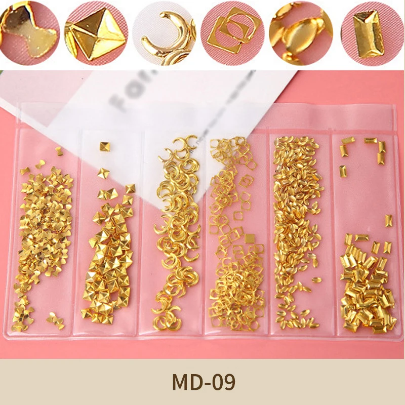 Смешанные металлические цветные 3D украшения для дизайна ногтей неправильной формы золотые серебряные запонки-бисер ювелирные изделия для дизайна ногтей - Цвет: TQ01674