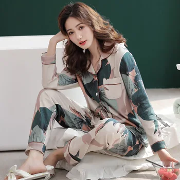 

Women's Sleepwear Autumn Two-piece Home Suit Thin Cotton Long-sleeved Trousers Pajamas Women Comfortable and Breathable Homewear