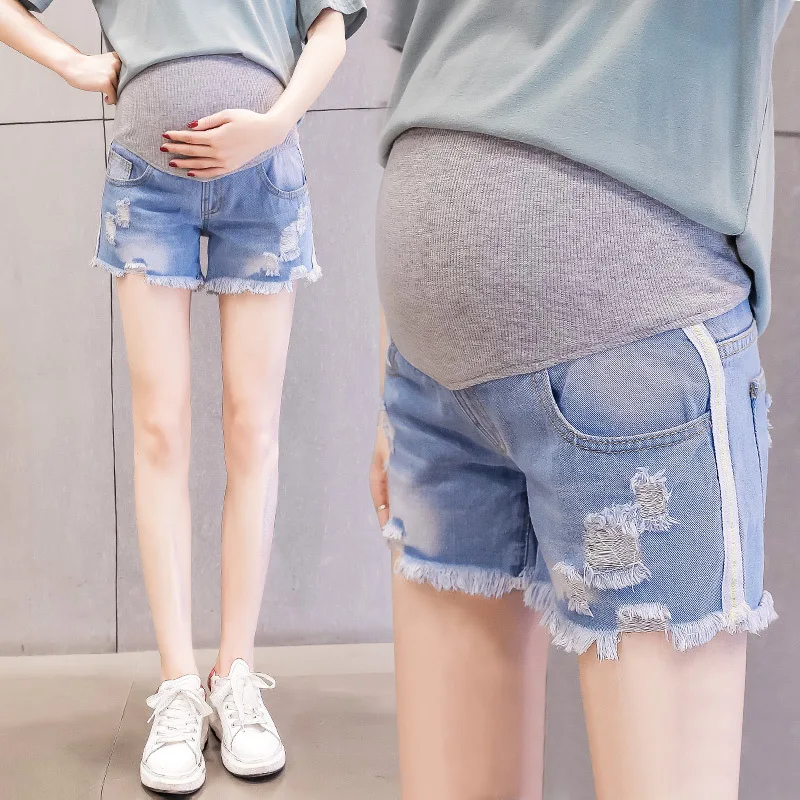 

2019 Summer Wear New Style Pregnant Women Webbing Cowboy Maternity Pants Light Blue Shorts for Pregnant Women