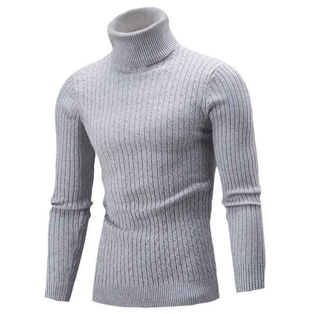 2021 Men's Turtleneck Sweater Fall/Winter Men's Turtleneck Warm Knitted Sweater Warm Men's Sweater Men's Clothing light grey