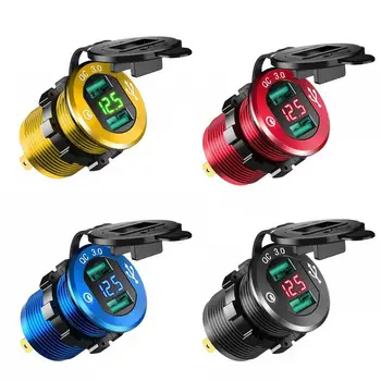 

QC 3.0 Dual USB Charger Socket with Voltmeter&Wire Waterproof Phone Motocycle For Car Marine Boat Wholesale Fast Charger Q1S9