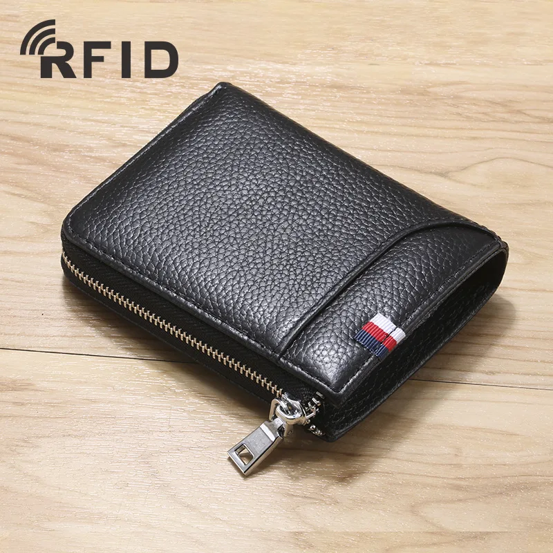 Новинка, мужской кожаный бумажник rfid, короткий кошелек, кожаная посылка для карт, противоугонная щетка, водительские права, кошелек, наборы карт - Цвет: black