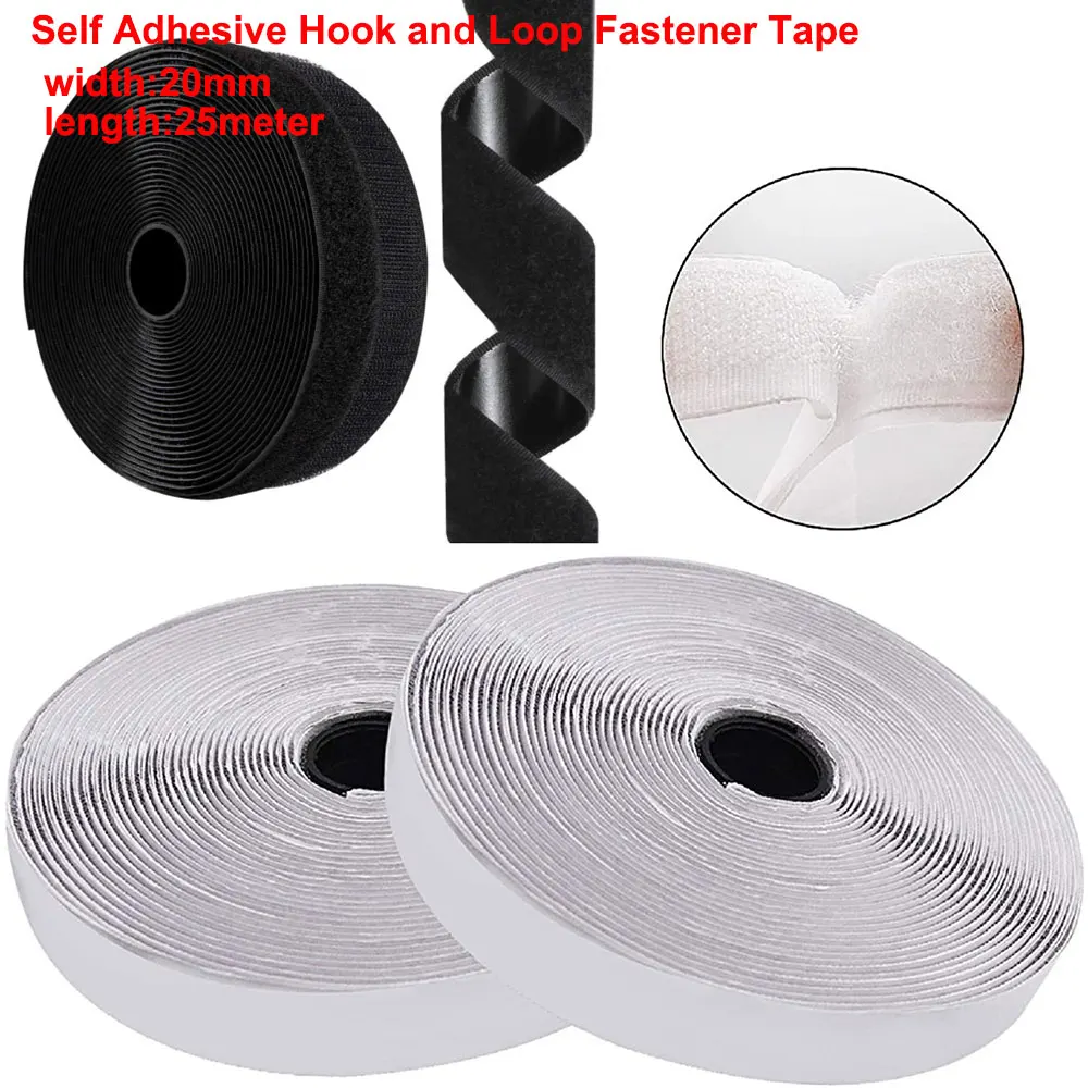 

25Meter 2cm Self Adhesive Hook and Loop Fastener Tape Sticky Adhesive Fabric Strips Fastener Mounting Tape for DIY Crafts Home