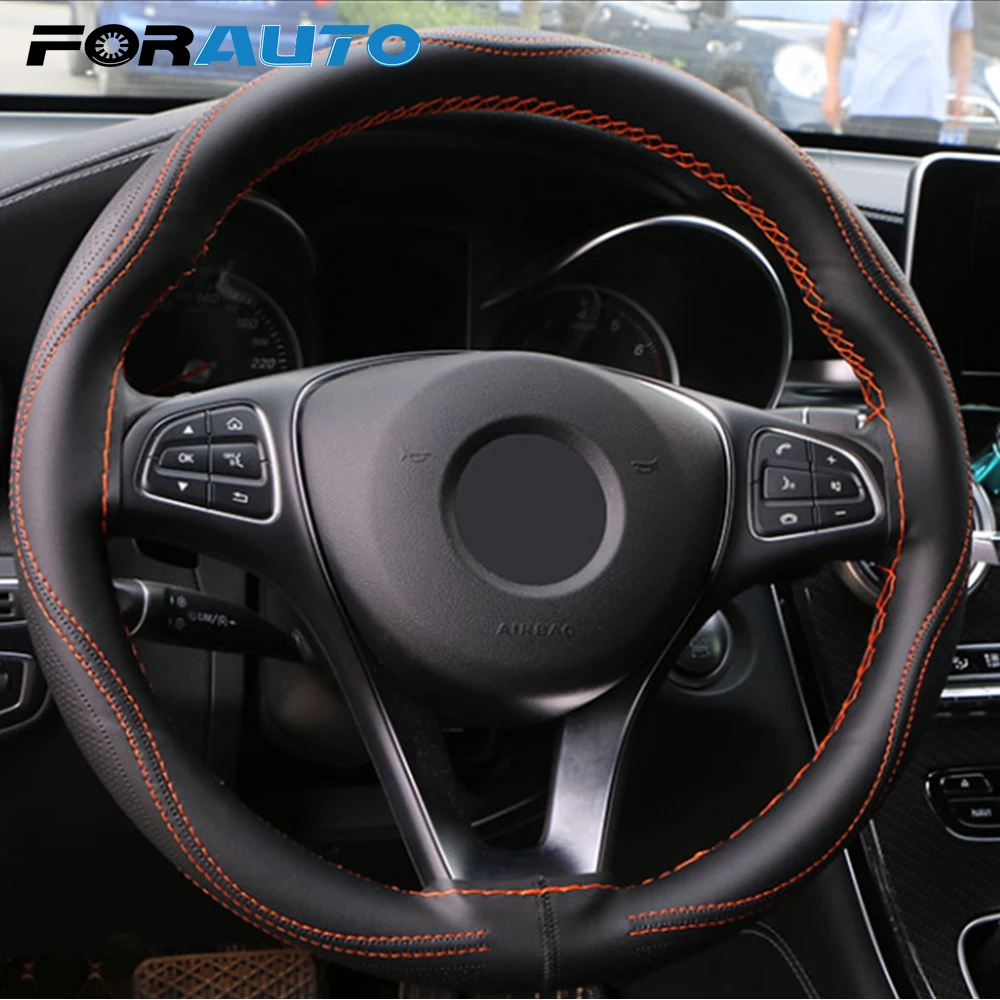 FORAUTO DIY Чехлы рулевого колеса автомобиля с иглой и резьбой дышащий из искусственной кожи универсальный 38 см протектор рулевого колеса