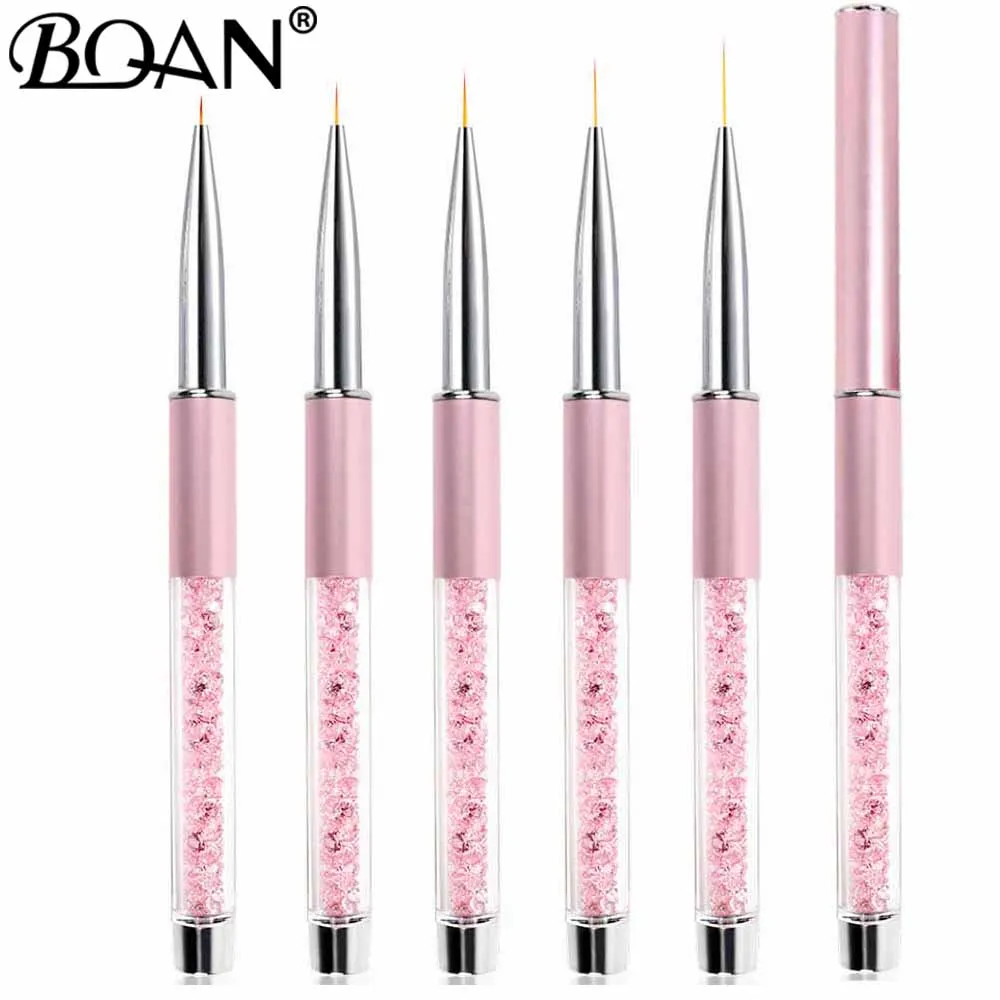 Bqan 5/7/9/11/15mm Pink Crystal Handle Nail Art Gel Brush Nail Art Gel