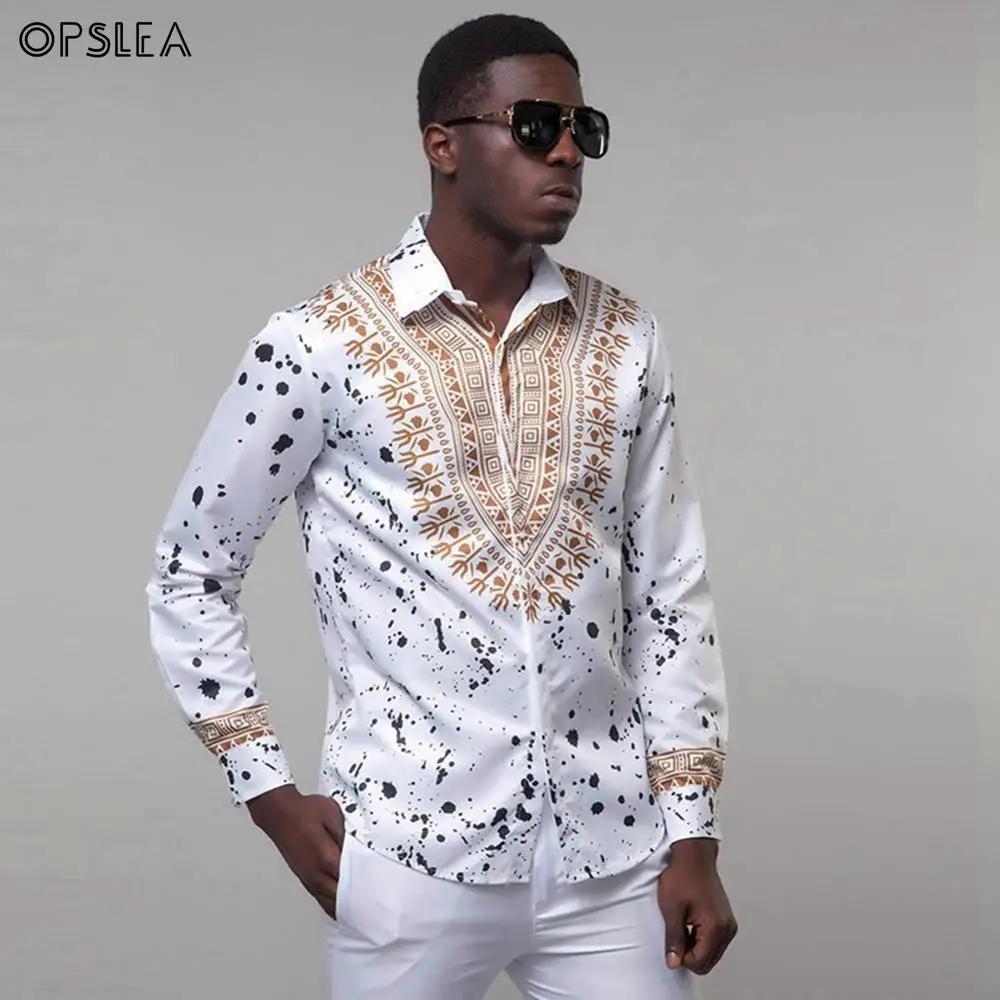 Opslea Африканский мужской этнический принт Slim Fit рубашка Дашики Осенняя новая модная одежда с длинными рукавами африканские повседневные мужские рубашки