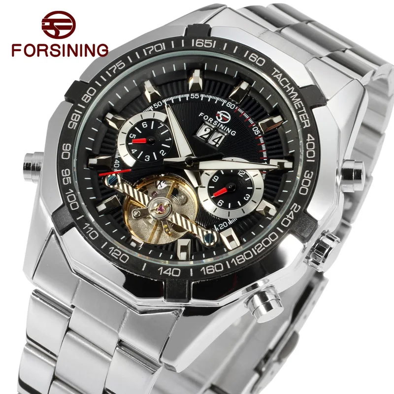 

Men Watch FORSINING Brand Automatic Mechanical Watch Steel Transparent Tourbillon Wristwatch for Mens Clock Relogio Masculino