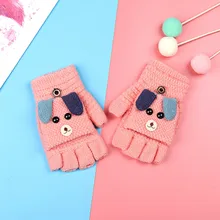 Детские зимние перчатки, Детские милые бархатные теплые вязаные перчатки с пятью пальцами, модные перчатки для девочки# A20