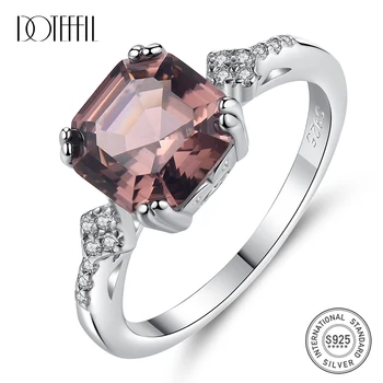 

DOTEFFIL Brand 925 Silver Sterling Finger Rings for Women Created Morganite Jewellery Carving S925 Bague Femme De Marque De Luxe