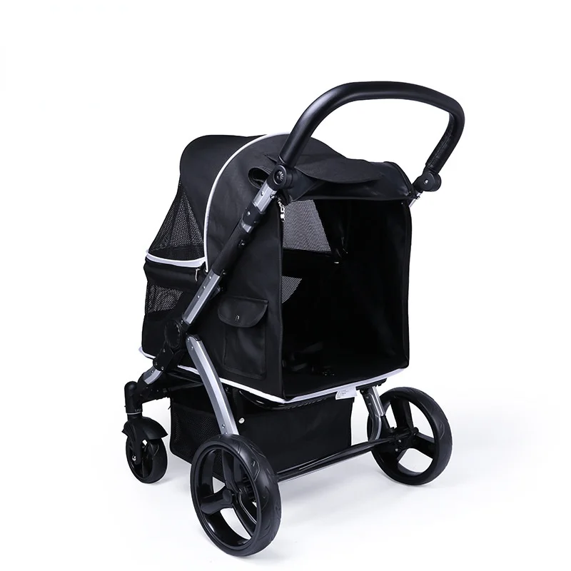 4 Wheel Folding Luxury Dog Stroller Cat Traveling Strolling Cart  Black/Silver