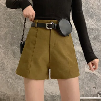 

COIGARSAM High Waist Slim Broad Base Leg Wear Outside A Word Women Shorts Black Color Card 1077