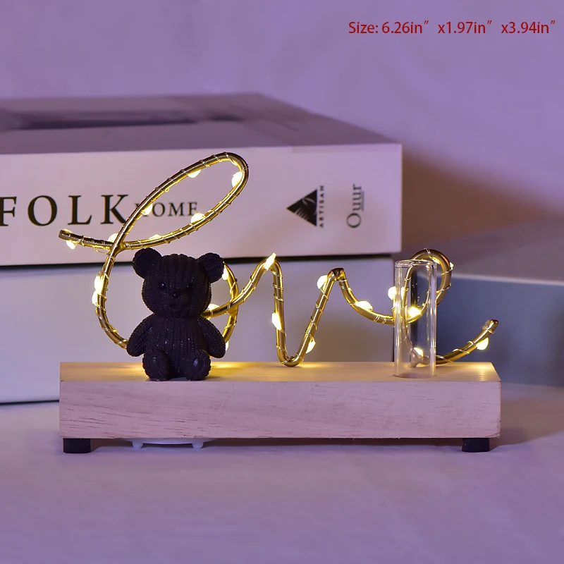 Resin Bear Holder 2 Светодиодный светильник в виде стеклянной бутылки в виде медведя из смолы, держатель для ручки в виде медведя, настольная лампа, Декор, свадебные подарки на день Святого Валентина, вечерние подарки - Цвет: Resin Bear Holder 2
