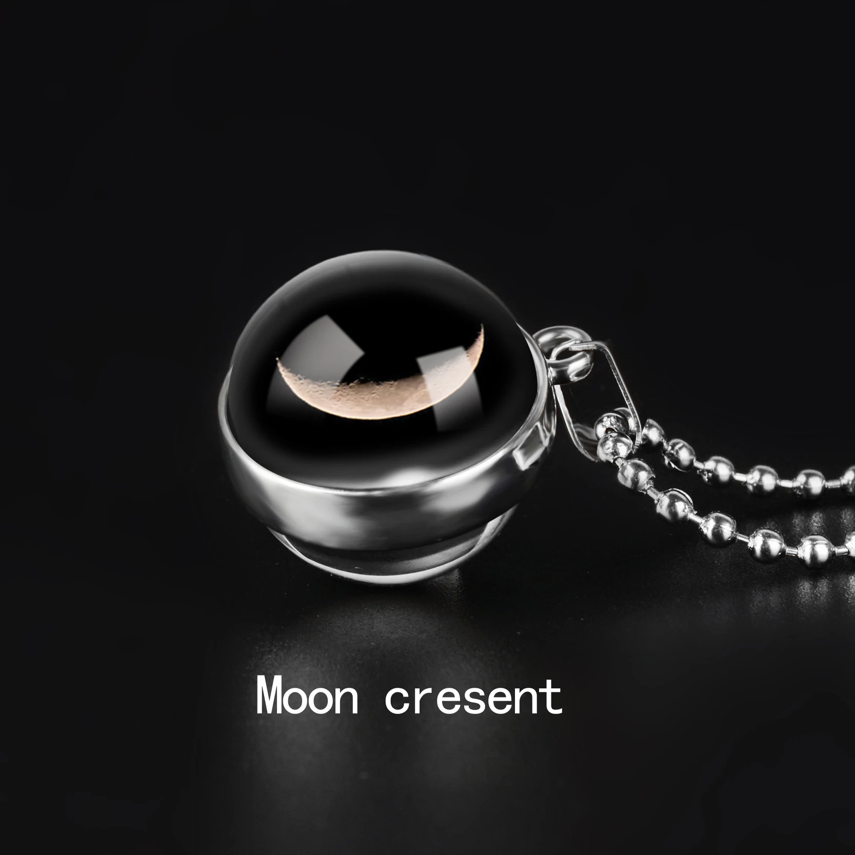Moon cresent Двухстороннее ожерелье с изображением фазы Луны, планета галактика, звезда, стеклянный кабошон, художественная подвеска, ручная работа, астрономическая подвеска, ожерелье, ювелирное изделие - Окраска металла: Moon cresent