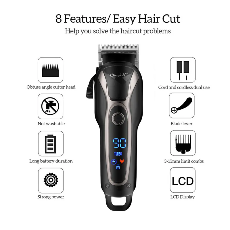 

Electric Hair Clipper Stainless Steel Blade Hair Trimmer Shaver LCD Display Hair Cutting Machine Beard Shaver Razor Haircut
