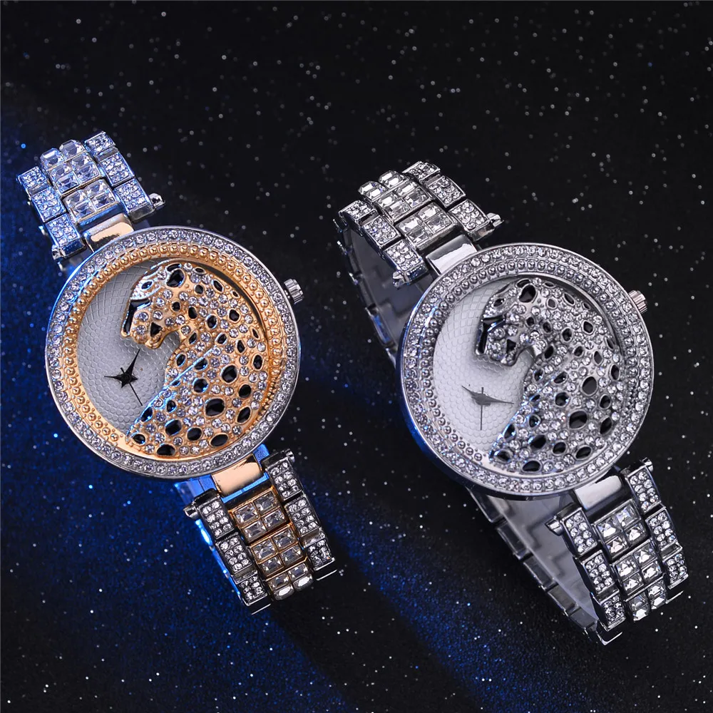 Women Gold Leopard Watch Luxury Fashion Bling Ladies Watch Casual Female Quartz Watch Crystal Diamond For Women Clock