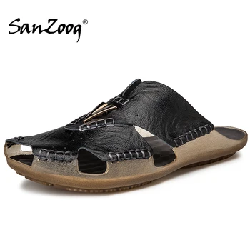 

Summer Mens Leather Slippers Outdoor Casual Slide Slipper Men Shoes Slides Slipers Chinelo Masculino Couro Dropshipping Size 48