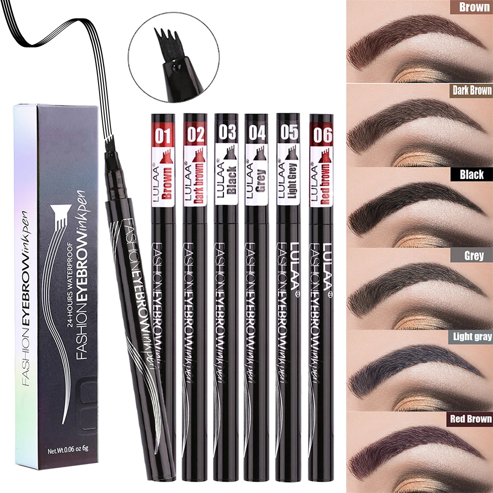 

New Waterproof Natural Eyebrow Pencil Pen 6 Colors Cosmetics Makeup Brush Four Claws Eye Brow Liquid Tattoo Tint Eyebrow Pen