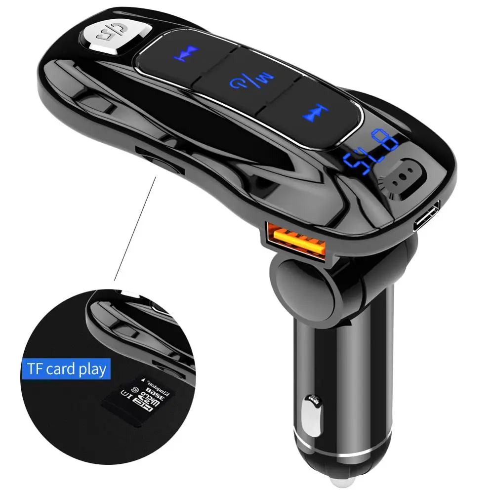 Fm Transmitter Bluetooth-compatible 5.0 PD Car Kit QC 3.0 Fast Charger Support U disk TF card voltage detection MP3 Player | Автомобили и