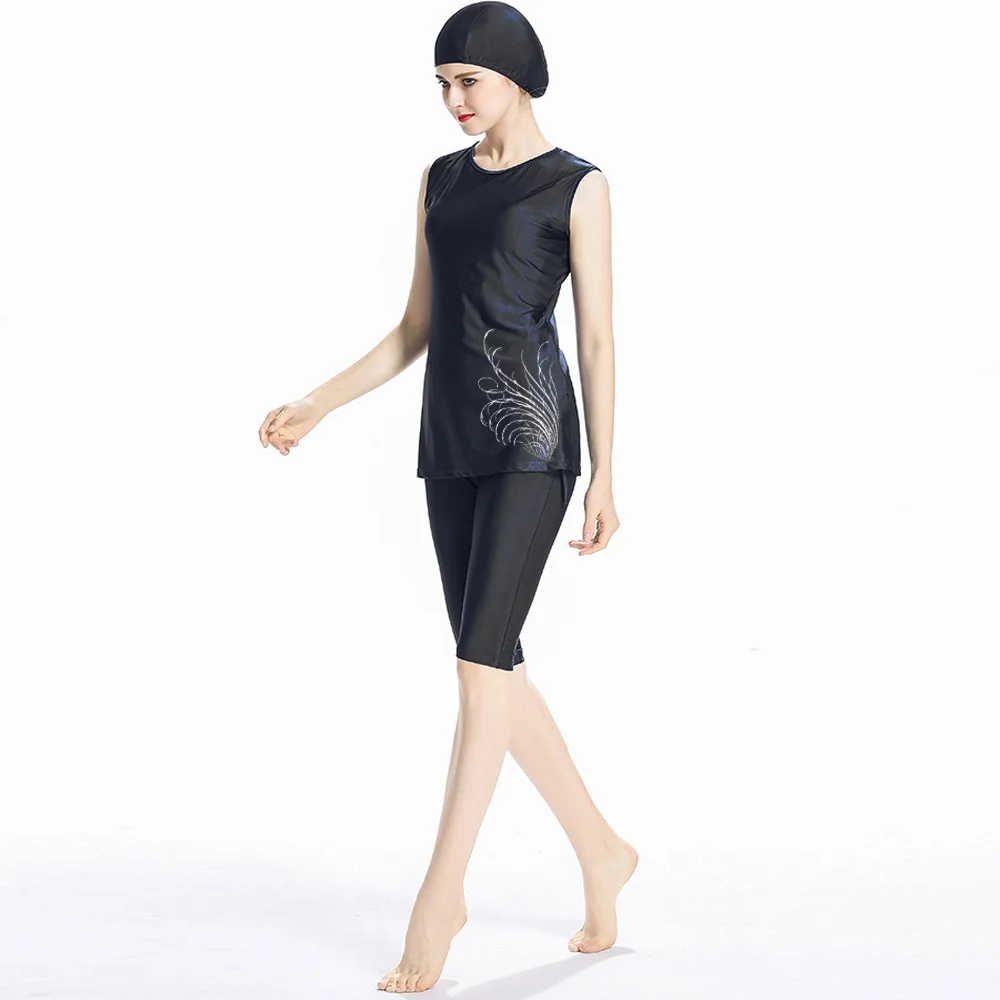 Muslim Women's Swimwear Sleeveless Islamic Women Swimsuit Two-piece Swimming Suit Conservative Short Burkini Swim Pants 3in1