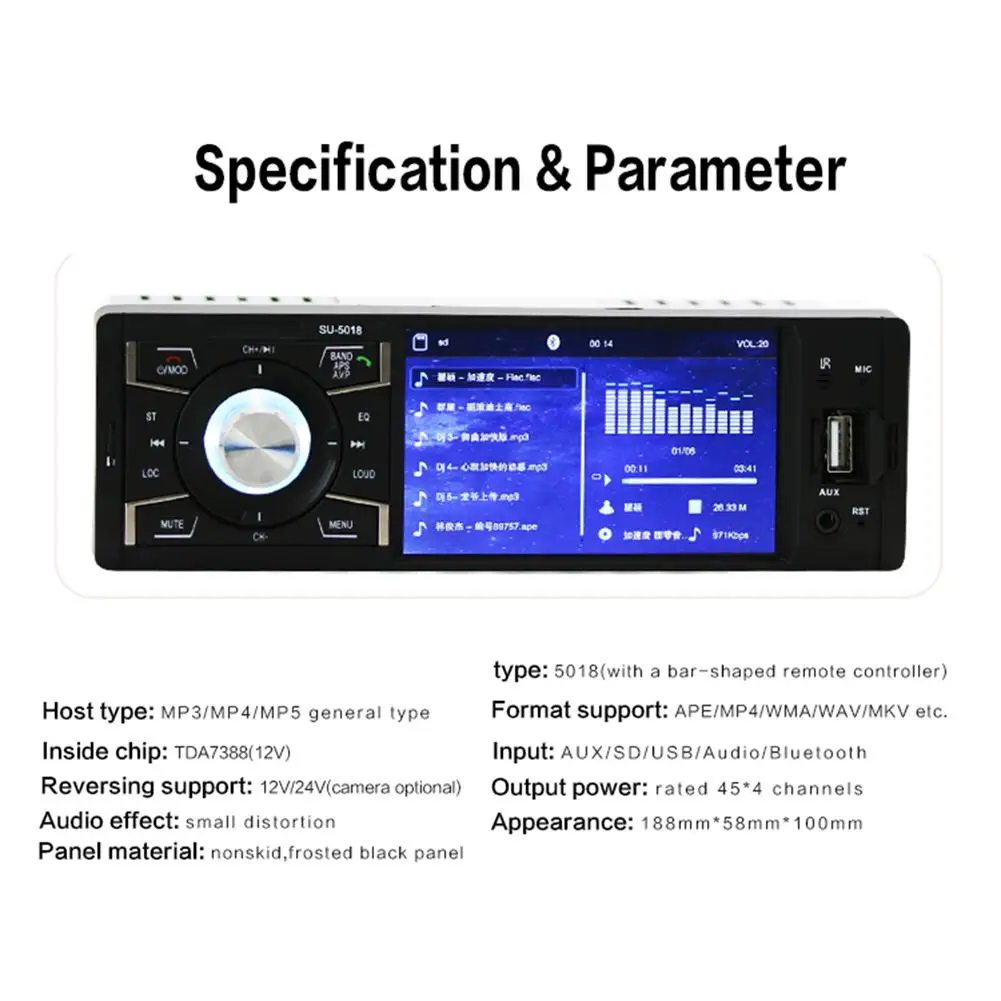 4,1 дюймов 1 Din автомобильный Радио Аудио Стерео fm-радио Bluetooth MP5 плеер можно подключить к камере заднего вида