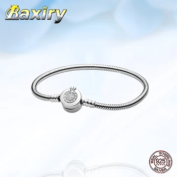 

17-21CM Round Basic Chain 925 Sterling Silver Charm Bracelet Crown Fit Women Bracelet Charms Silver 925 Original Jewelry DIY