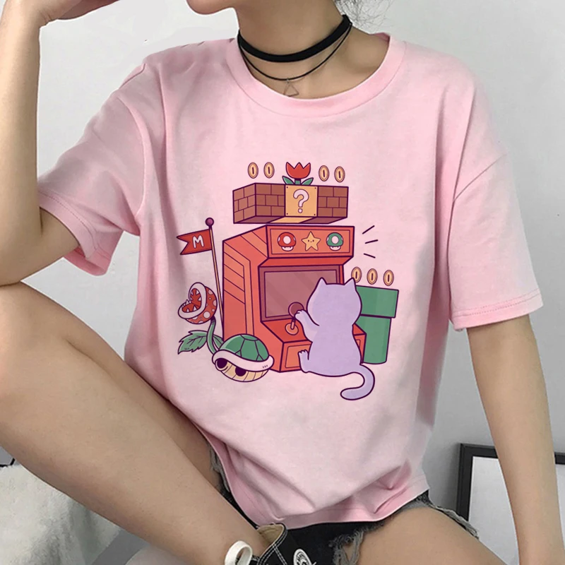 Harajuku Cat Graphic Kawaii Футболка женская Ullzang симпатичная Эстетическая футболка 90s