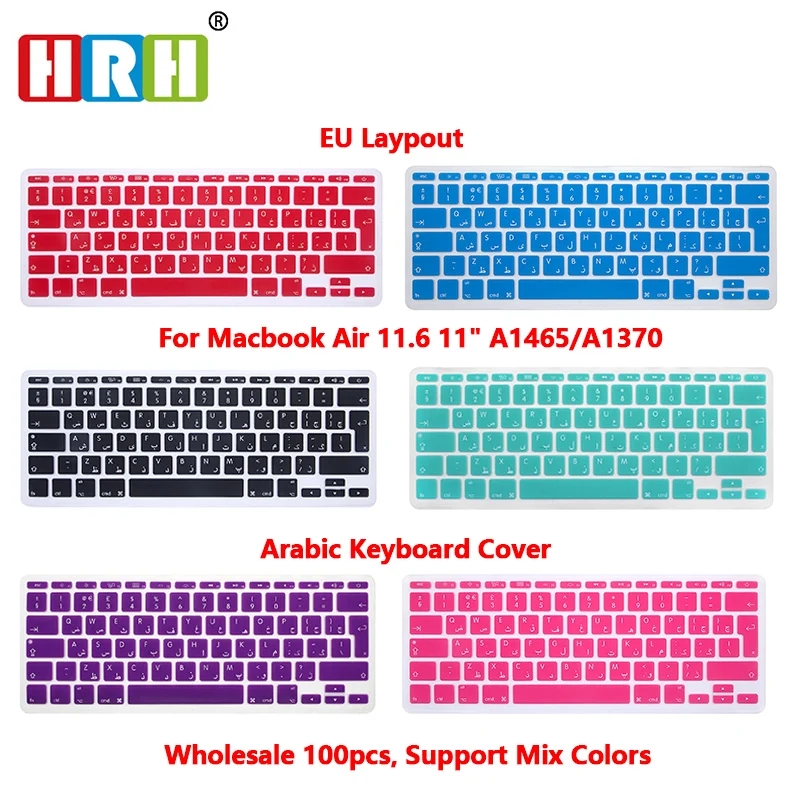 

HRH 100pcs EU UK Arabic Alphabet Soft Silicone Keyboard Protector Covers Skins Protector For Macbook Air 11.6 11" A1465/A1370