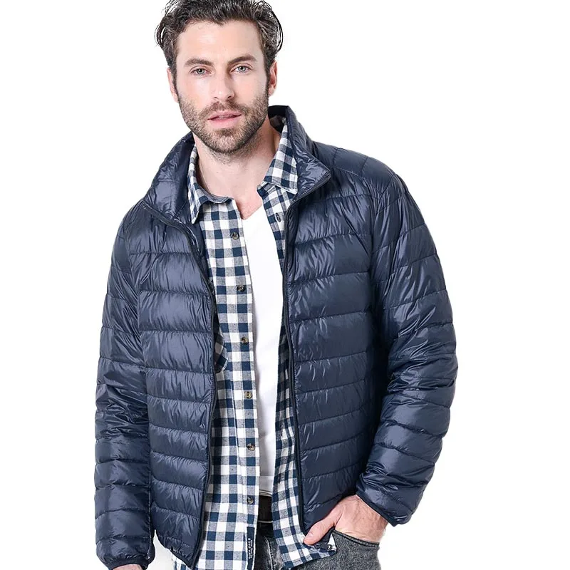 Зимний легкий пуховик пальто для мужчин со стоячим воротником тонкий большой размер 5Xl повседневное короткое пальто для мужчин Doudoune Homme - Цвет: navy