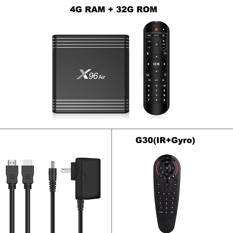 4G 32G with G30 X96 Air Smart tv Box Amlogic S905X3 4 ГБ 32 ГБ 64 ГБ Android 9,0 tv BOX 1080P 8K fps24 двойной wifi Bluetooth телеприставка Netflix - Цвет: 4G 32G with G30