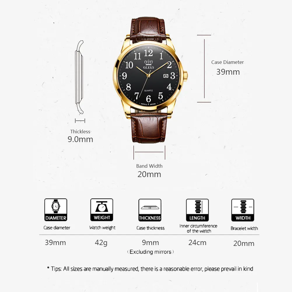 Мужские наручные часы Reloj hombres OLEVS коричневые повседневные из натуральной кожи