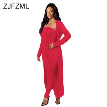

Autumn Winter Two Piece Trackusit Women Club Outfit Strapless One Piece Jumpsuit And Long Sleeve Open Stich 2 Piece Matching Set