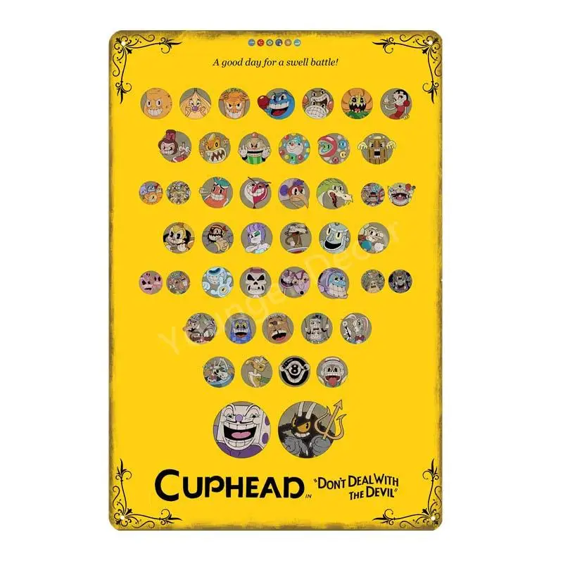 Видео игры Funko поп Cuphead металлический плакат Mugman дьявол легендарная чаша настенные художественные печатные оловянные плакаты домашний декор детский подарок