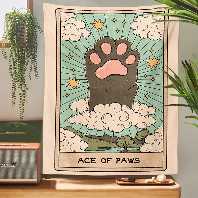 Tapestry Decorations Tarot Cat Paws Tapestry Wall Hanging Tarot Bohemian Witchcraft Home Decoration Hippie Mattress Girls Dorm Room Decor