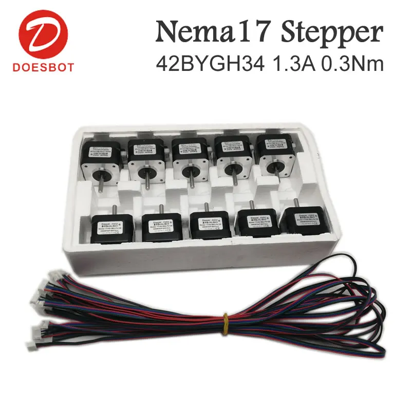 

Nema17 motor 42BYGH34 34MM 1.3A 0.3N.M 34MM High torque 42 Stepper Motor 2 PHASE 4-leadLOW NOISE motor (17HS) CNC 3D printer