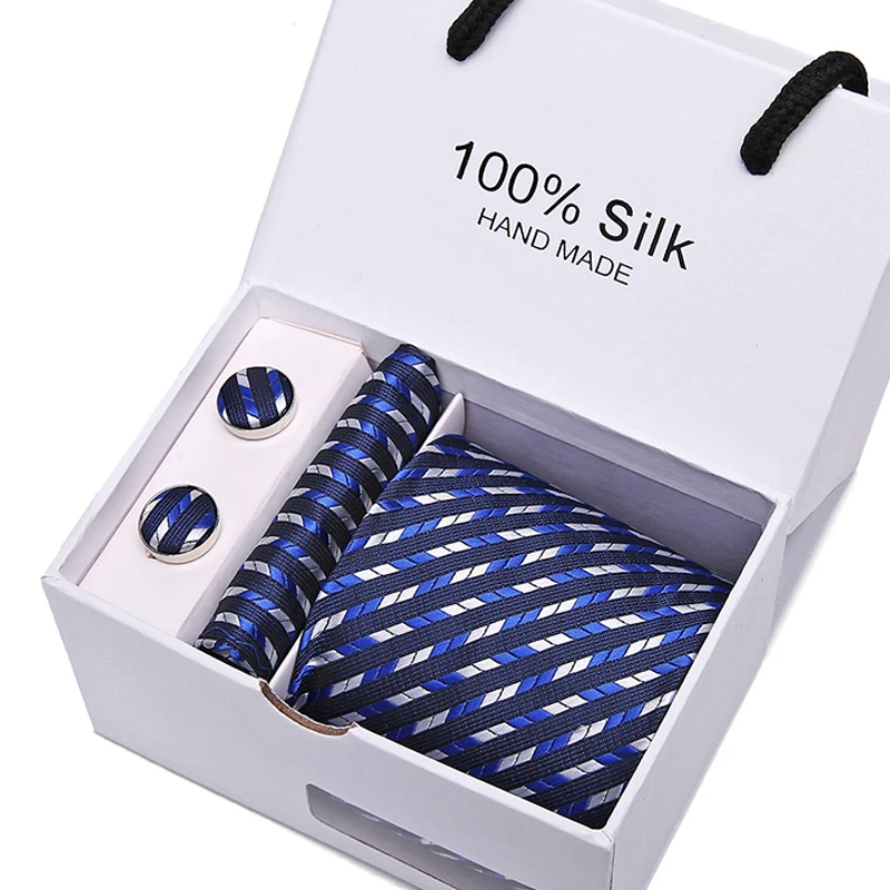  Gift Box Packing Men's Floral Necktie 100% Silk Handkerchief&Cuffink&Ties Set Flomal Dress Wedding 