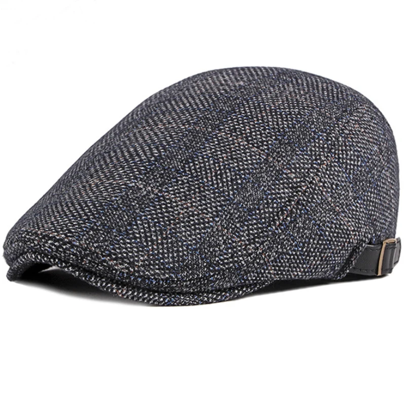 

HT3422 Beret Cap High Quality Autumn Winter Hat Vintage Newsboy Ivy Flat Cap Warm Plaid Wool Beret Hat Adjustable Men's Berets